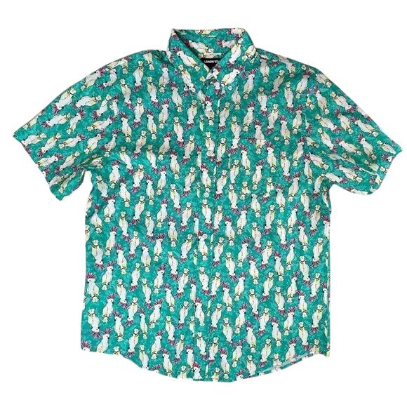 Land's End Green Cockatiel Button Up Men's Shirt MEDIUM 15/15.5 Cruisewear - Picture 1 of 11